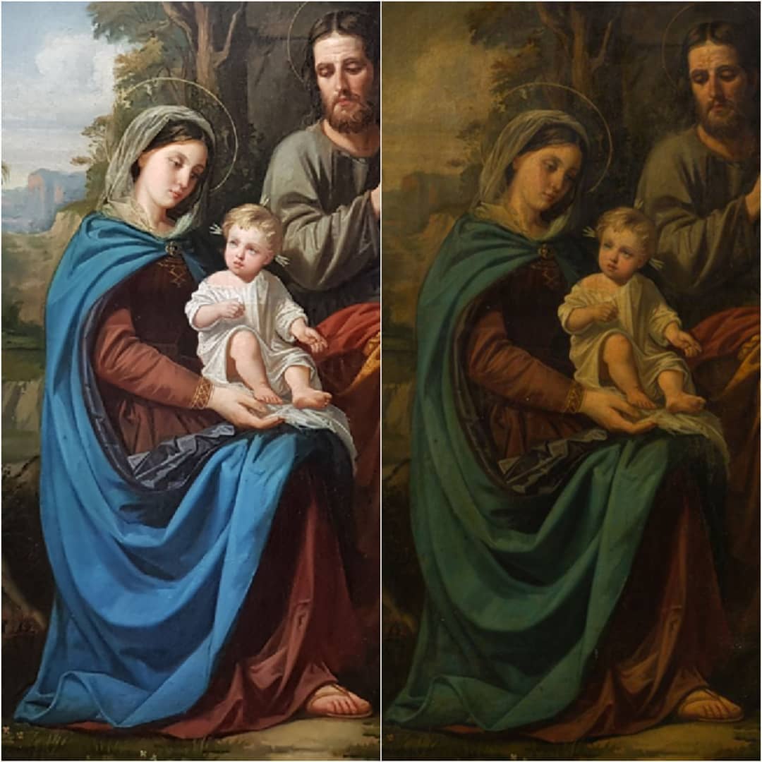 Francisco Díaz Carreño (1836-1903). "Sacra Familia descansando en la Huida a Egipto". 120 x 97 cm. Óleo/lienzo…