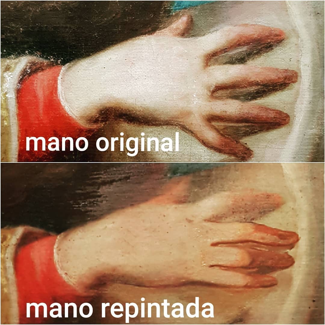 Repinte: superposición de capas de pintura nuevas sobre la pintura original de un cuadro. Los repintes son hec…