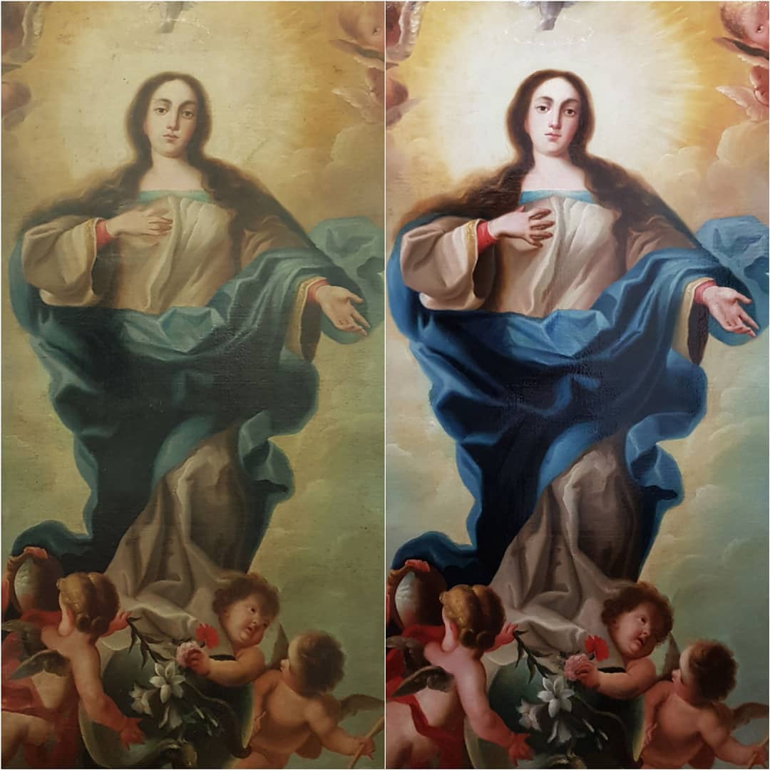 Restauración de una "Inmaculada Concepción". Anónimo. Óleo/Lienzo. 200 x 140 cm. S. XVIII.