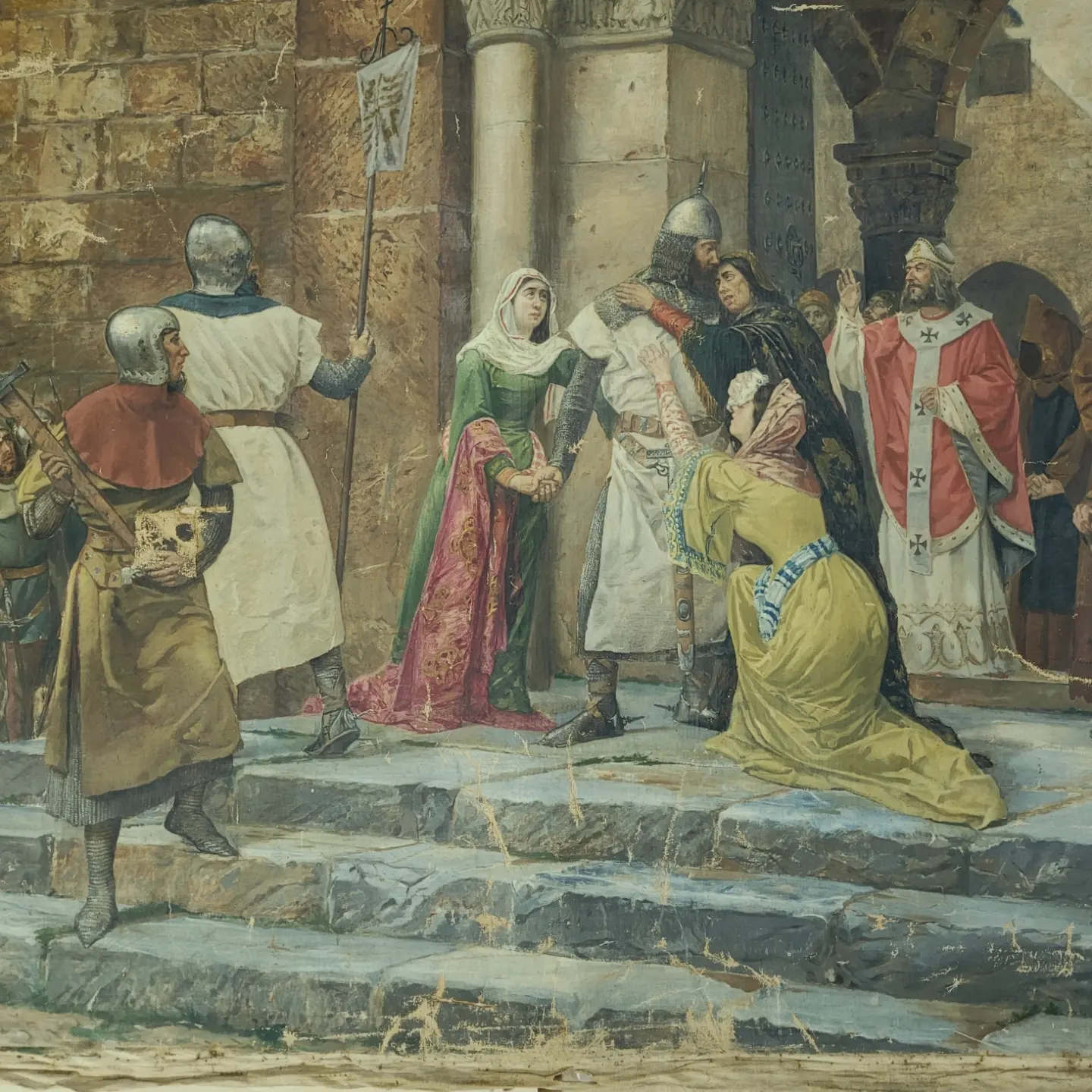 1 de 2 de Proceso restauración de cuadro de Julio Cebrián Mezquita (1854-1926). “El Cid parte al destierro des…