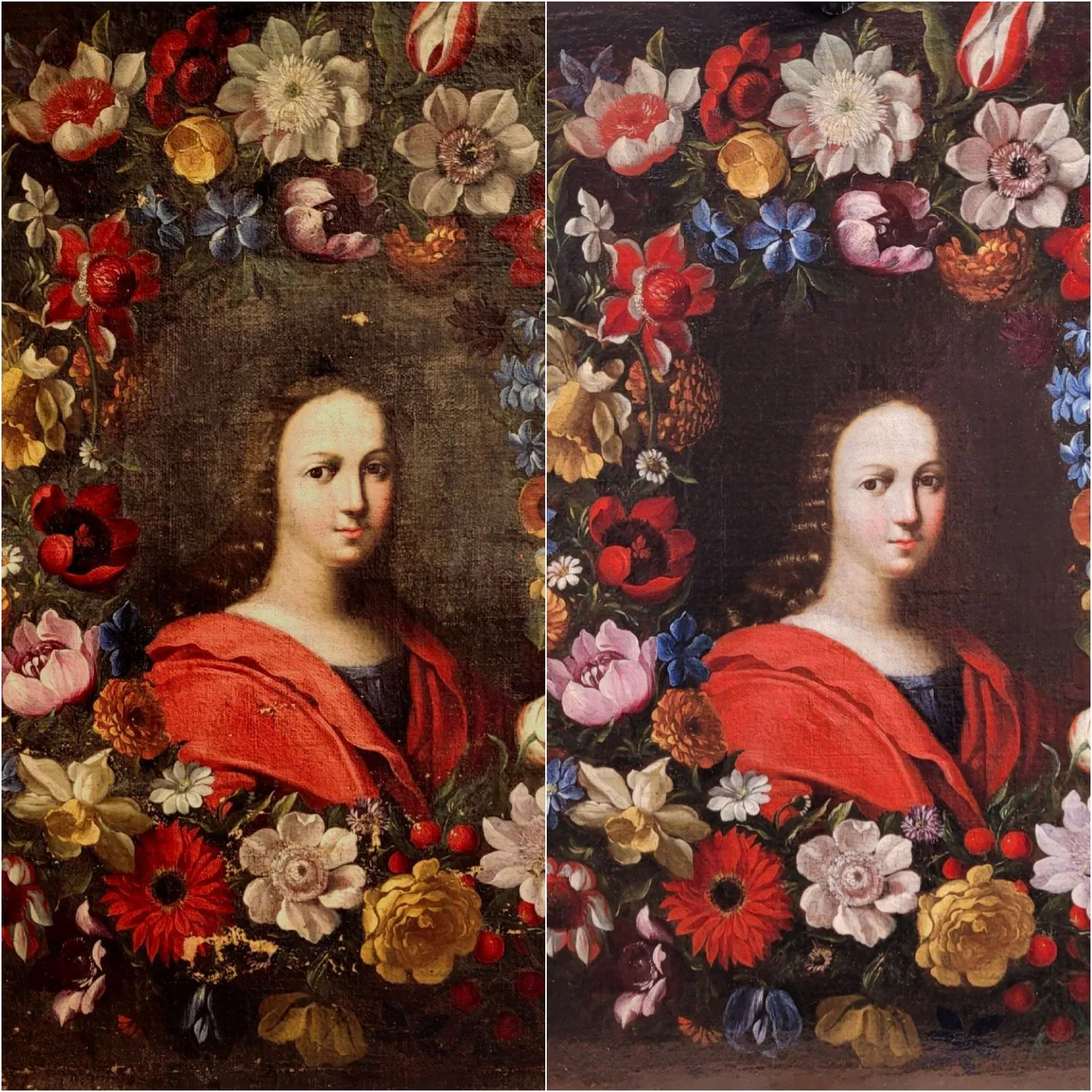 Anónimo español. “Guirnalda con S. Juan Evangelista”. O/L.  80 x 60 cm, S.XVII